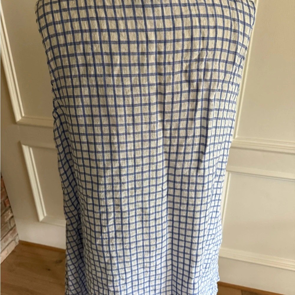 FLAX Blue and White Checkered Sleeveless Linen Dress with pockets - Picture 5 of 6